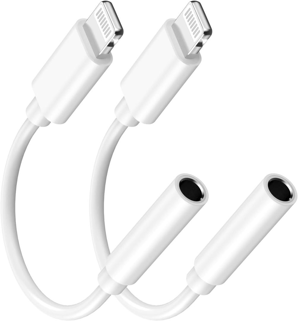 [Apple MFi Certified] Apple Lightning to 3.5 mm Headphone Jack Adapter for iPhone 14 Pro Max, 2 Pack iPhone 3.5mm Headphone Aux Audio Converter Dongle Adapter for iPhone 14 13 12 11 Pro Max XS XR X 8