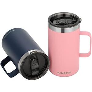 KXIAOCHEN 20oz Insulated Coffee Mug with Lid, Stainless Steel Coffee Cup, Double Wall Vacuum Coffee Tumbler with Handle, Premium Thermal Travel Coffee Mug (Pink Navy 2Pack)