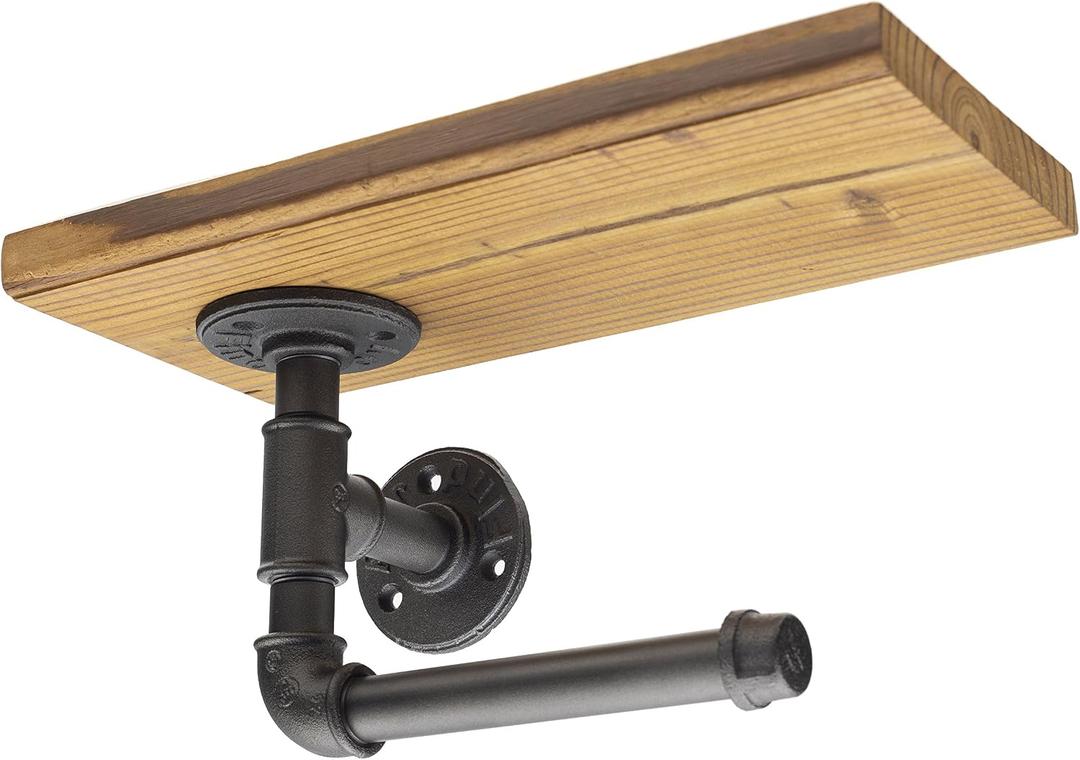 Industrial Vintage Toilet Paper Holder with Platform Rack Board, Steampunk Toilet Paper Dispenser TPD-005