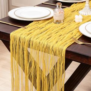 5 Pcs Yellow Gauze Table Runner 10ft Rustic Cheese Cloth Table Runner Boho Style Decoration for Romantic Date Wedding Party Baby Shower Photography Decoration