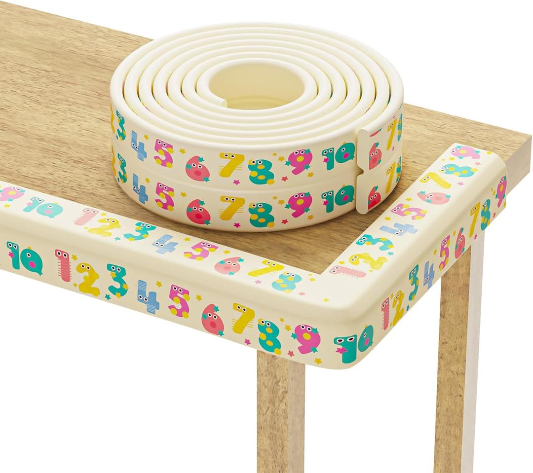 Edge Protector for Baby 6.5ft Soft Protective Foam Cushion Furniture Edge and Corner Guards Baby Child Proofing Cartoon Digital Pattern Odorless Safe for Table,Fireplace,Countertop (Yellow)