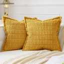 MIULEE Mustard Yellow Corduroy Decorative Throw Pillow Covers Pack of 2 Soft Striped Pillows Pillowcases with Broad Edge Spring Winter Modern Boho Home Decor for Couch Sofa Bed 18x18 Inch