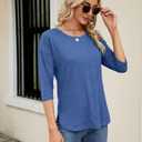 Kancystore Womens 3/4 Length Sleeve Tops Casual Loose Fit Tunic Shirts Crewneck Basic Tees (Blue, L)