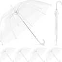 Fabbay 6 Pcs Umbrella Wedding Style Stick Umbrellas Large Windproof Bubble Rain Umbrellas with J Hook Handle for Bride Groom Gift(White Handle)