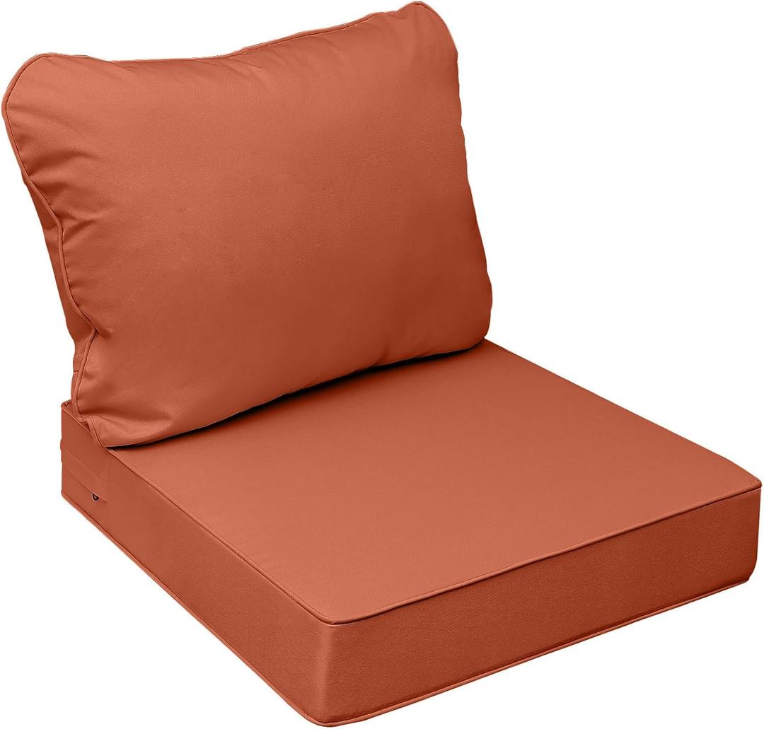 AAAAAcessories Outdoor Seat Cushions for Chairs, Fade-Resistant, Waterproof Patio Furniture Replacement Cushions, 25.5" x 25.5" x 5" + 25.5" x 19", Rust