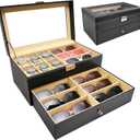 Vevitts 2 Layers 6 Slots Watch Boxes and 9 Pieces Eyeglasses Sunglasses Storage,Black Leather Watch Jewelry Eyeglasses Sunglasses Display Case Organizer for Women and Men