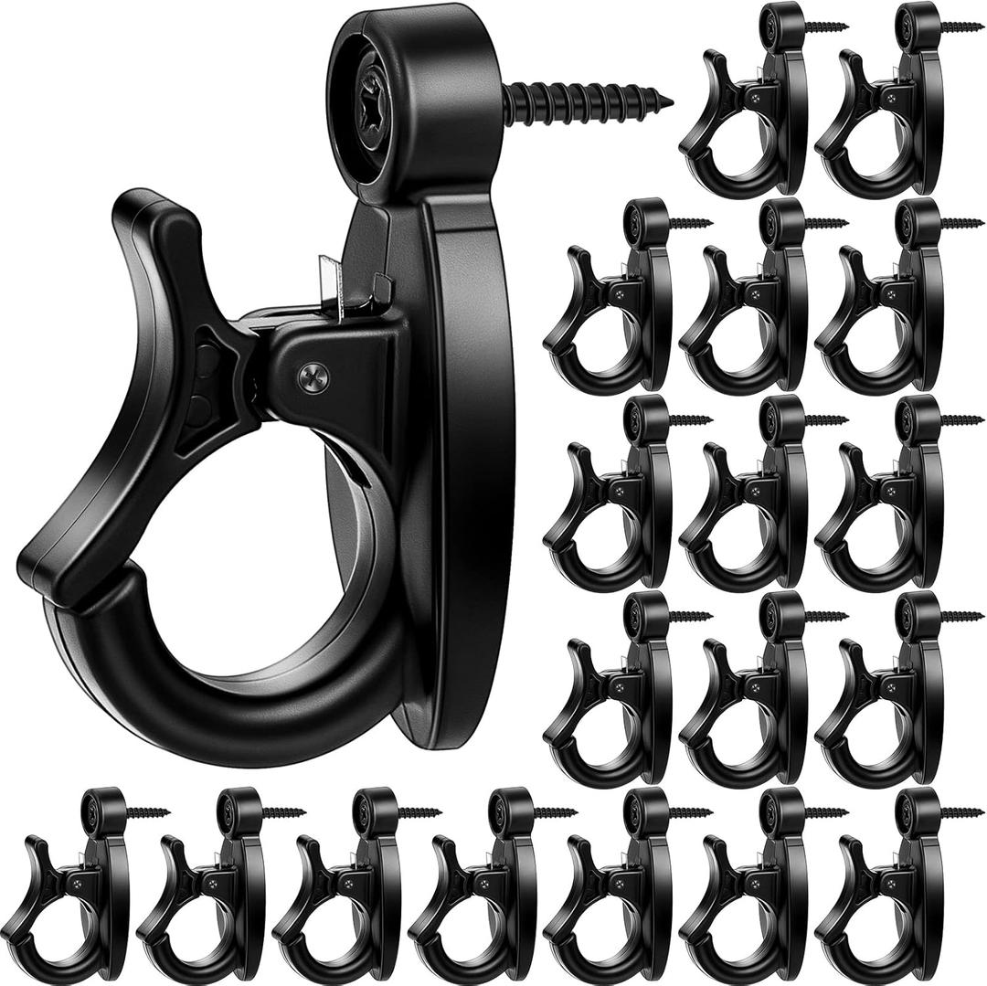 Timgle 40 Pcs Light Hangers Hooks String Light Hooks Screw in Ceiling for Hanging Black Outdoor Clips with Safety Buckle for Door Wall Wire Plants Home Patio Garage Kitchen