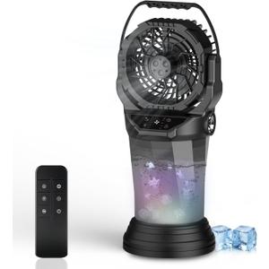 GHORA 2026 New Portable Misting Fan,25000mAh Rechargeable Battery Operated Fan for Outside Patios, 60H Runtime Oscillating Mist Fan with Remote, 2L Water Tank & RGB for Camping, Beach
