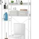 Over The Toilet Storage Shelf, 7-Tier Bathroom Organizer Shelf, Freestanding Space Saver Storage Shelf with Two Fabric Drawers & Adjustable Feet, Toilet Rack for Bathroom, Restroom, Laundry