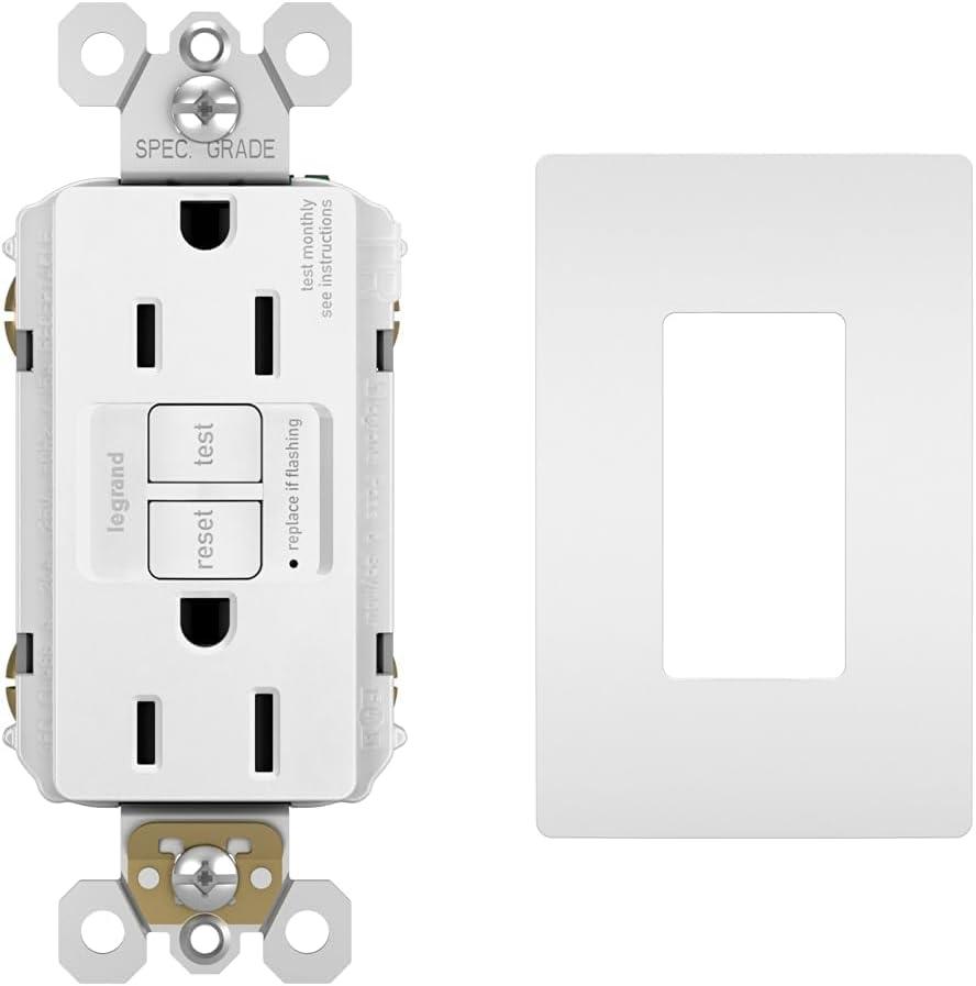Legrand Radiant 1597WCCD12 15 Amp GFCI Outlet and RWP26WCC10 Screwless Wall Plate, White (1 Count Each)