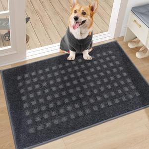 BEQHAUSE Dirt Trapper Door Mat 20" x 32", Waffle Door Mats Indoor Entrance, Dog Doormats for Mud Paws Absorbent and Dirt Resist Floor Mats Non-Slip Washable Rugs for Entryway Welcome Mat, Dark Grey