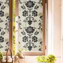 Vintage Yellow Grey Black Damask Flower Stained Glass Window Films Decorative Double-Side Privacy Film Self-Adhesive Static Glass Clings Stickers for Living Room Bathroom Glass Windows Decor (Wf-013)