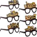 Sumind 24 Pcs Birthday Glasses Decoration Paper Eyeglasses Birthday Sunglasses to Wear for Men Women Table Decor Party (Gold)