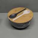 ECOHAGOU 10" Large Salad Serving Bowl with Utensils in Lid, Bamboo Fiber Salad Bowl with Lid, Mixing Bowl with Servers set for Pasta,Fruit,Veggies,Popcorn to Replace Wooden Bowls - Matte Black