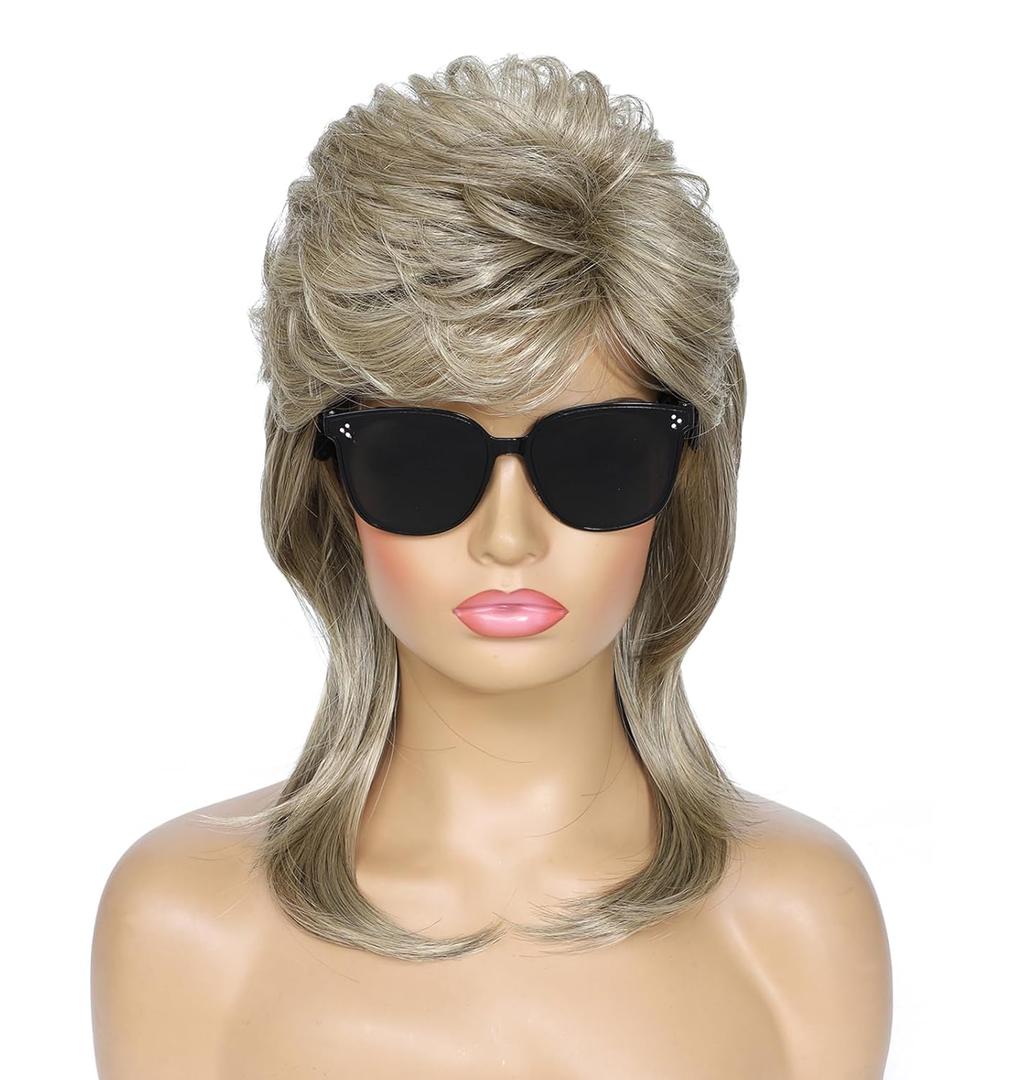 Airhostess Blonde Mullet Wig for Women, 80sCostume Party Accessory Cosplay Halloween hair (Blonde)