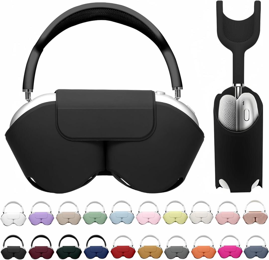 Maxjoy for Apple Airpods Max Smart Case Cover, Soft PU Leather Protective Cover Accessories for Airpod Max with Sleep Mode, Anti-Dust Travel Carrying Case for Airpods Pro Max Headphones, Black