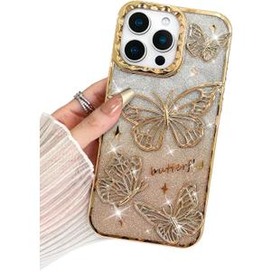 BITOBE Designed for iPhone 11 Pro Max, Cute 3D Butterfly Case Slim Plating Glitter Bling Luxury Cover for Women Girls Protective Camera Protection Bumper 6.7" Gold