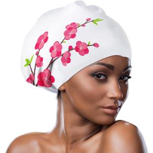 COPOZZ Extra Large Swim Cap, Designed for Long Hair Braids Dreadlocks Weaves Hair Extensions Curls & Afros, Silicone Bathing Cap Swimming Hat for Women Men (Peach Blossom)