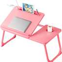 Laptop Desk for Bed, Adjustable Laptop Stand with 5 Different Angles, Portable Lap Tray Table with USB Charge Port and Cup Holder, Laptop Bed Desk Tray for Eating Working Writing (Pink)