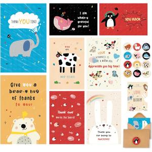 24 Funny Thank You Cards with Envelopes Bulk, 8 Designs set of 24 Cute Thank You Notes for Kids Baby Shower, Kids ThankYou Card For Teachers Appreciation