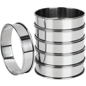 FANGSUN Crumpet Rings, English Muffin Rings 4 Inch,Stainless Steel Tart Rings for Baking,Double Rolled Nonstick Round Cake Ring, Metal Pastry Ring Mold for Griddle, Cooking Egg Ring for Dessert Food (4 Inch, Set of 6)