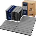 9Pcs Acacia Wood Interlocking Patio Deck Tiles, 12 x 12 x 0.9 Inch Outdoor Flooring, Waterproof for All-Weather Use – Striped, Gray