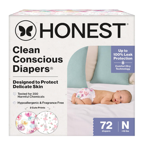 The Honest Company Comfort Dry Disposable Diapers for Sensitive Skin, Hypoallergenic, Rose Blossom + Tutu Cute, Club Box Size 2 (12–18 lbs), 72 Count