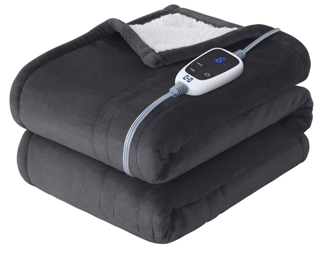 SEALY Heated Throw Blanket, Flannel & Sherpa Reversible Electric Throw with 6 Heating Levels & 2-10 Hours Auto Shut Off, Machine Washable, 50x60 Inch, Dark Grey