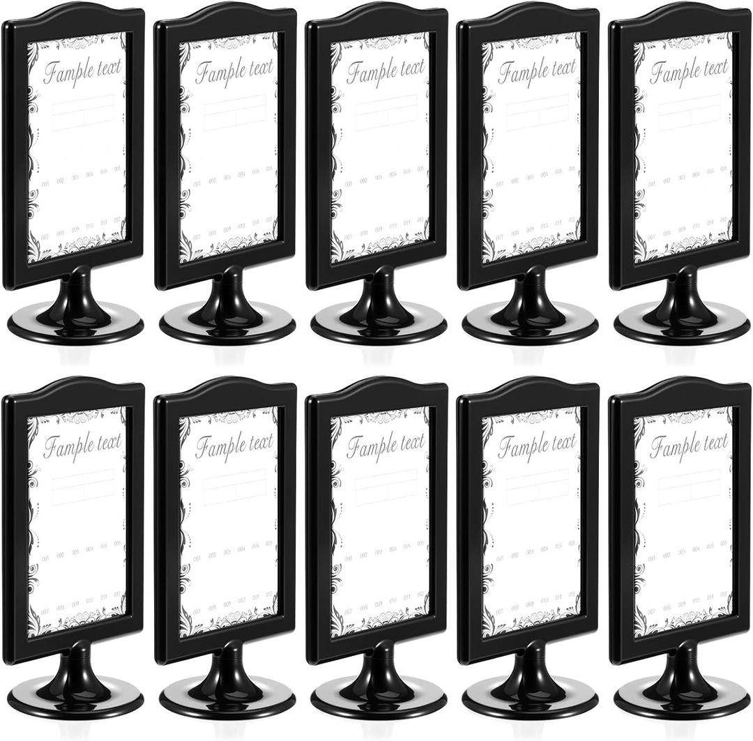 10 Pack Double Sided Standing Picture Frames 4x6 Inch Black Pedestal Photo Frame with Inserts & Base, Vertical Two Sided Display Frame for Wedding Table Number Menu Home Decor