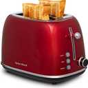 Roter Mond 2 Slice Toaster Retro Stainless Steel with Bagel, Cancel, and Defrost Functions, 6 Bread Shade Settings, Extra Wide Slots and Removable Crumb Tray, Red