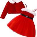 Little Girl Christmas Dress Velvet Cardigan+Santa Claus Strap Dress 2 Piece Cardigan Set 3-8T (5-6 Years, Red)