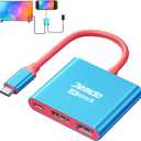 Switch 2 HDMI Adapter Dock Station(3 Ports),4K@60Hz,HDMI 2.0 & 18Gbps,PD 100W & USB 3.0,Portable USB C to HDMI Travel Dock for TV Compatible with Nintendo Switch 2(Only Below V21.0.0)/OLED/2017 (Blue)