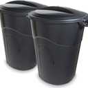 United Solutions 32 Gallon Outdoor Garbage Can, Black, Easy to Carry Garbage Can with Sturdy Construction, Pass-Through Handles & Attachable Click Lock Lid, Indoor or Outdoor Use, (Pack of 2)