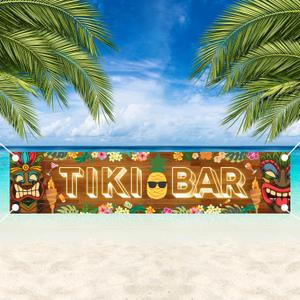 Tiki Bar Sign Tiki Party Decorations, Hawaiian Luau Party Decorations, Aloha Tiki Banner, Tropical Backdrop for Beach Theme Events
