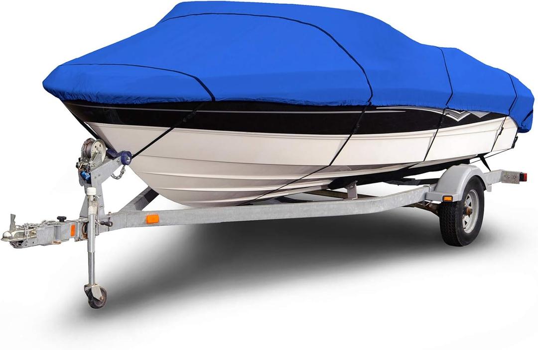 Budge B-1200-X3 1200 Denier V-Hull Bass Boat Cover Blue 16'-18' Long (Beam Width Up to 90") Waterproof, Heavy Duty, UV Resistant