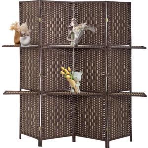 Room Divider 4 Panel Room Screen Divider Wooden Screen Folding Portable Partition Screens Wood with Removable Storage Shelves Color, Brown