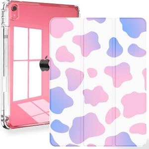 Feams for iPad (A16) 11th Generation 11 Inch 2025, iPad 10th Generation Case 10.9 Inch 2022, Slim iPad A16 Case Clear Back Cover with Pencil Holder & Auto Sleep, Pink Cow Print