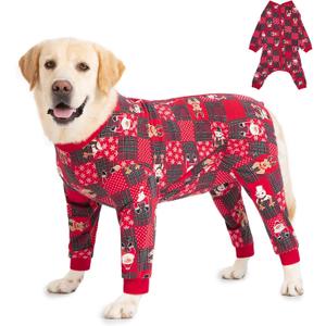 Yeapeeto Dog Onesie Surgery Recovery Suit for Large Medium Bodysuit Dogs Pajamas PJS Full Body for Shedding, Prevent Licking, Wound Protection, Cone Alternative (Xmas Red, X-Large)