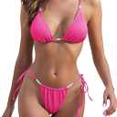 ZAFUL Bathing Suit for Women with Pearls Two Piece Swimsuit Triangle Thong String Bikini Set (Small, Rose)