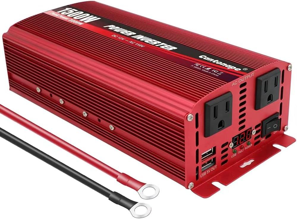 Cantonape 1500W DC 12V to 110V/120V AC Power Inverter with Dual AC Outlets Dual 3.1A USB Car Adapter for Car Home Truck Outdoor Red
