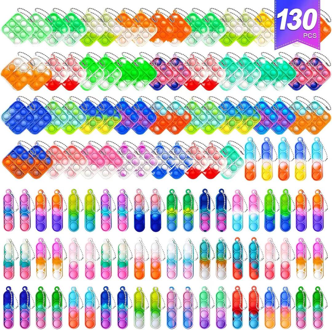 130 Pcs Pop Keychain Party Favors ,Mini Pop Keychain It Fidget Toy Bulk Stocking Pinata Stuffers Birthday Carnival Treasure Classroom Prizes Toddler Toys Fidget Pack Stress Relief Toys (130)