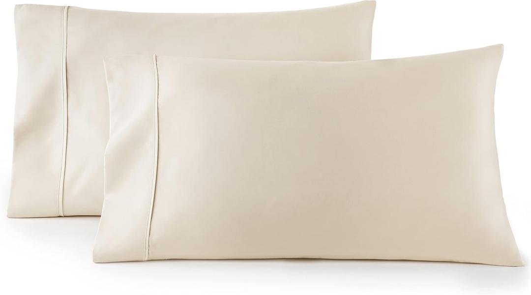 HC Collection Pillow Cases Standard Size/Queen Size Set of 2- Microfiber, Extra Soft Pillowcases - Easy Care & Machine Washable - Cream