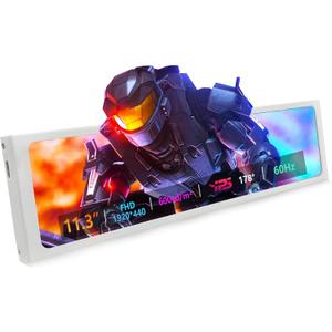 11.3 Inch Stretched Bar Monitor - One Cable Connection(No HDMI Needed) FHD IPS 1920x440 LCD Display, PC Secondary Screen for Aida64 CPU GPU RAM Tep Monitoring for Windows 10/11 Only -White