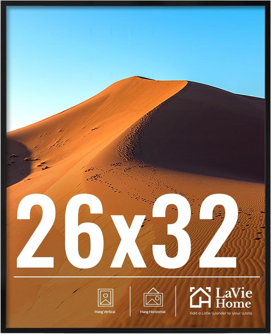 LaVie Home 26x32 Picture Frame for Wall Display, 26x32 Black Picture Frame with HD Plexiglas, 26 x 32 Photo Frame 1 Pack, Display Frame for Vertical or Horizontal, Classic Collection