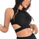 OYOANGLE Women's Zip Front Sports Bra Cut Out High Support Hooded Crop Tank Top Activewear, M