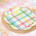 Whaline 72Pcs Easter Spring Party Supplies Pastel Plaid Disposable Dinnerware Set Colorful Checkered Scalloped Paper Napkins Plates Cups for 24 Guests Tableware Decor