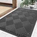 Smiry Front Door Mat Outside Entrance, Heavy Duty Outdoor Indoor Natural Rubber Doormat, Non Slip, Trap Dirt and Moisture, Easy Clean, Low Profile Patio Porch Entryway Mat, 35x23, Grey