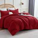 CozyLux Queen Comforter Set Dark Red, 3 Pieces Solid Comforters Queen Size Breathable Quilted Bedding Sets, Luxury Soft Lightweight Bed Set with Down Alternative Comforter and 2 Pillowcases All Season