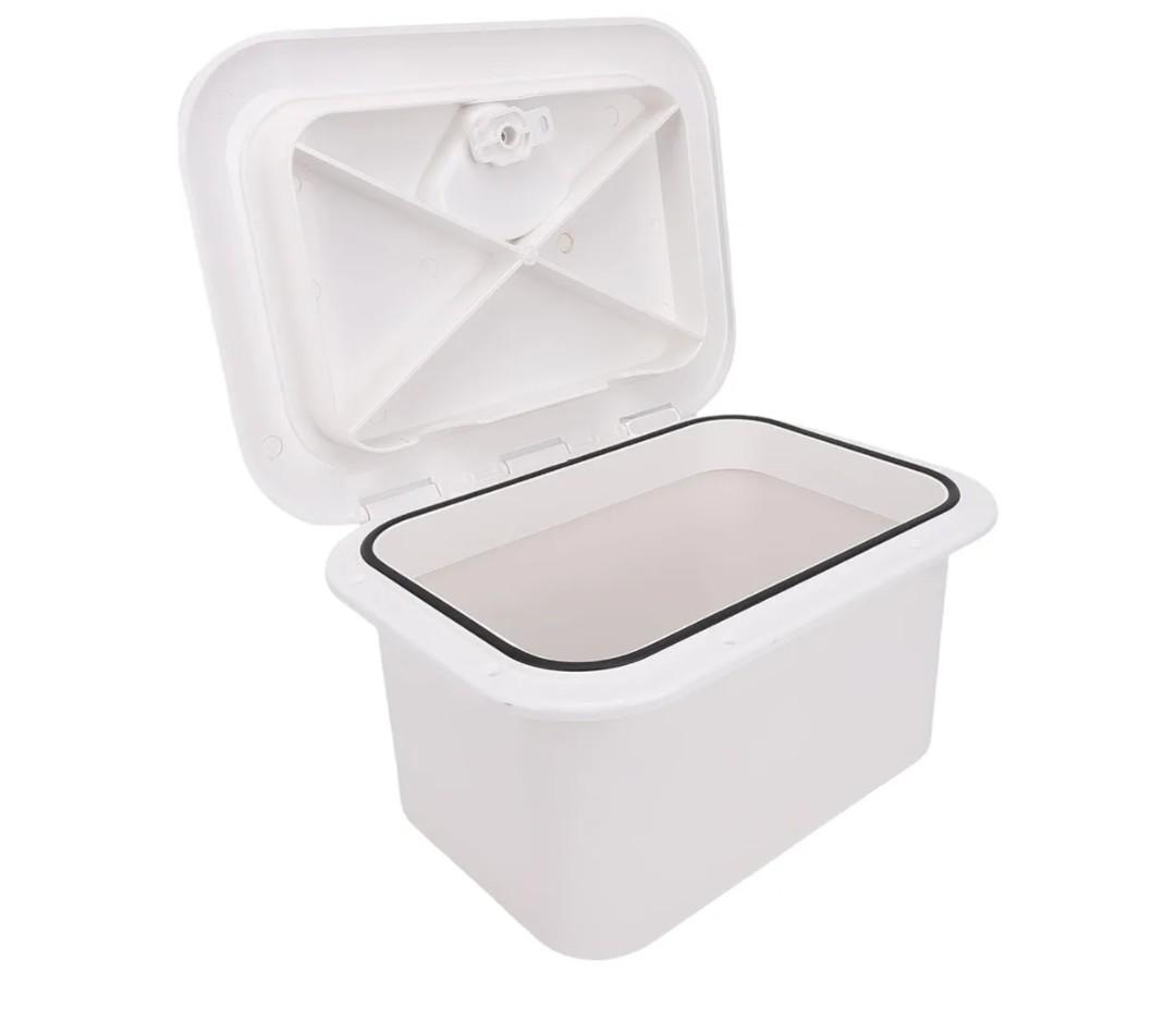 Marine Boat Storage Box,14.76 x 10.63 x 6.89in Boat Embedded Storage, Marine Console Organization Box for Bait Fishing Gear Tools, White