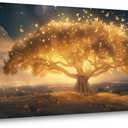 Palderwallart Beautiful Fantasy Tree of Life Landscape Wall Art for Living Room Office Nature Scenery Gold Painting Prints Sunrise Scenic Canvas Artwork Over the Couch Dining (20x40 Inches)